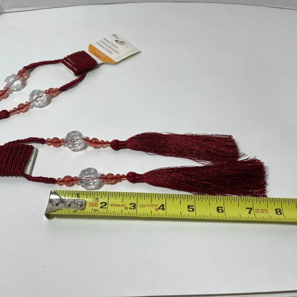 Burgundy Red Beaded Curtain Tieback Set of 2 Long